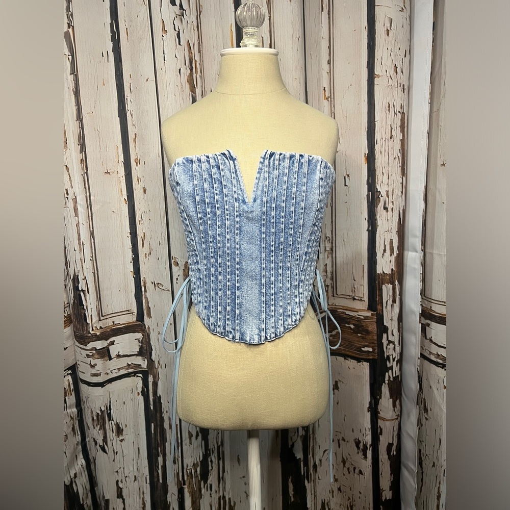 AKIRA Light Blue Denim Corset Blouse